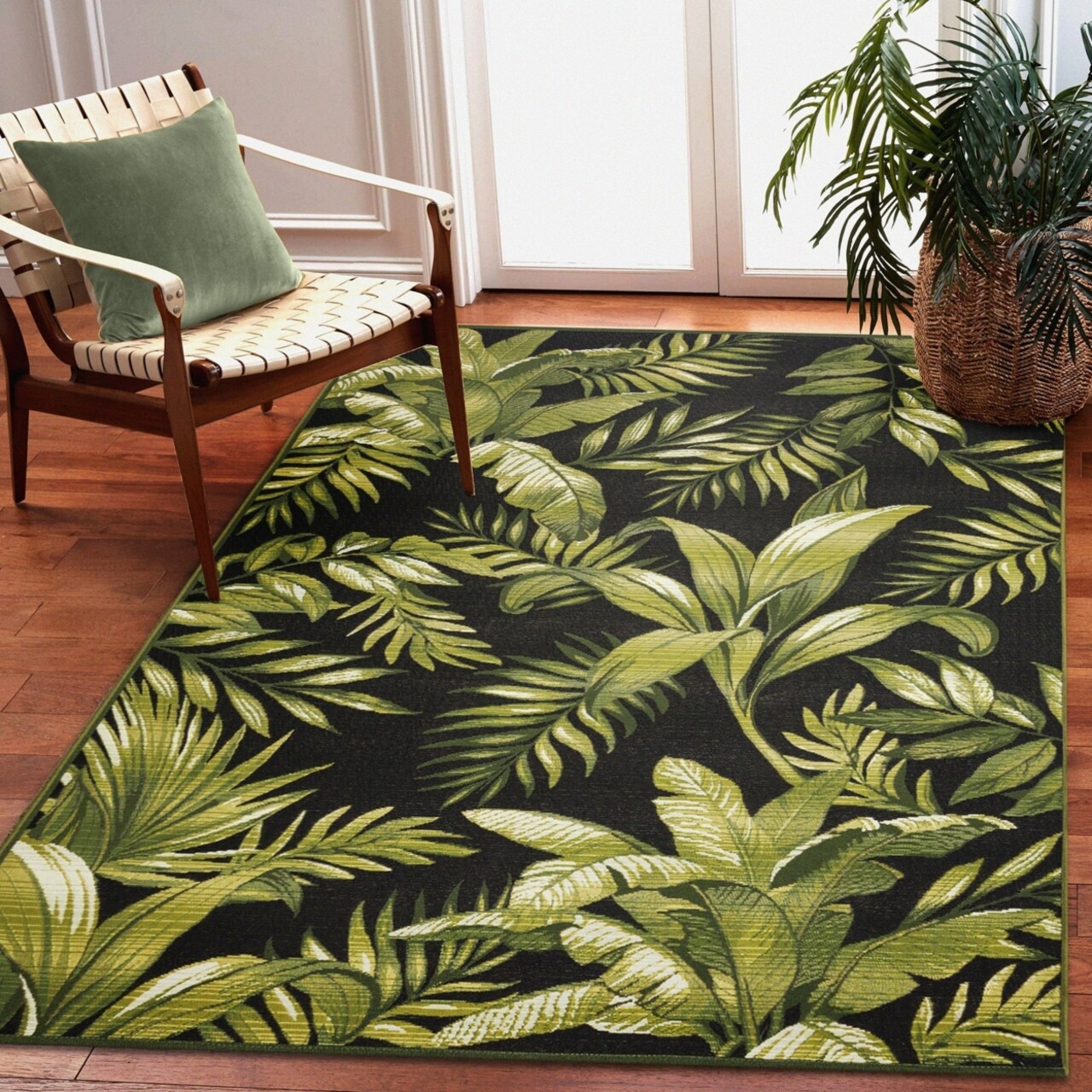 The Rug Department Liora Manne Marina Jungle Leaves Indoor Outdoor Rug Area Black